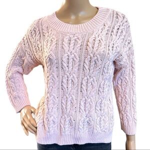 H&M Women’s Pink Cable Knit Pullover Crew Neck‎ Oversized Sweater Size XS